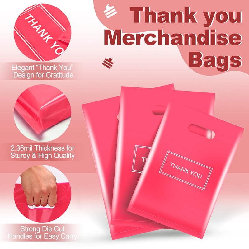 MelonArt Thank You Bags for Small Business, Plastic Retail Bags Merchandise Bags Shopping Boutique Bags for Stores Boutique (Pink) - Image 3